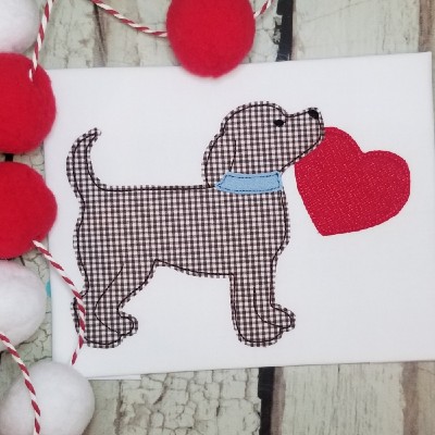 dog with heart applique design